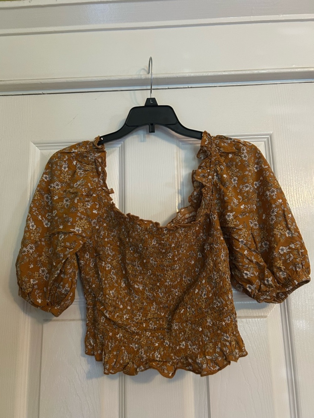Arizona Jean Company Mustard Floral Smocked Crop Top